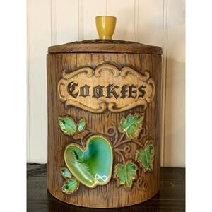 Treasure Craft USA Apple "Cookies" Jar W Lid Brown‎ W Green Apple